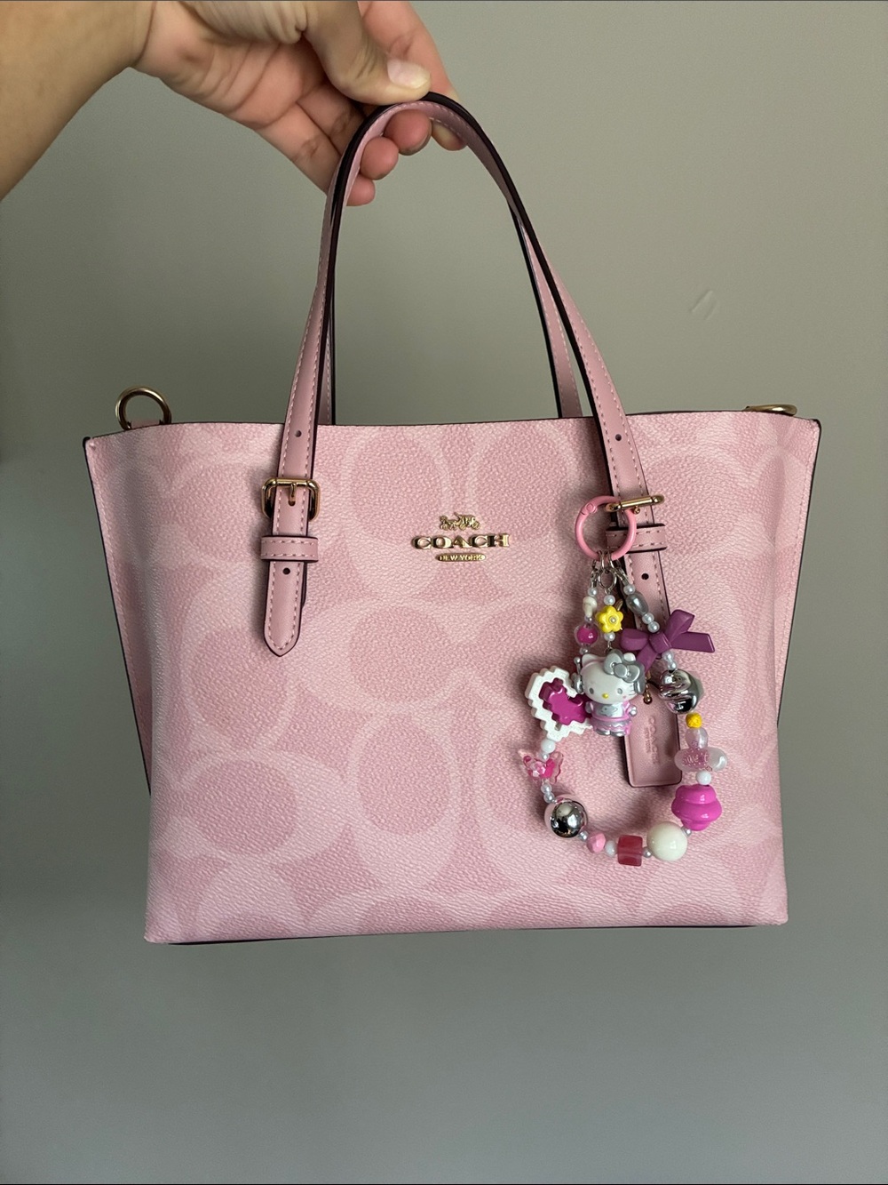 Hello Kitty Pink Silver Beaded Phone Charm Keychain